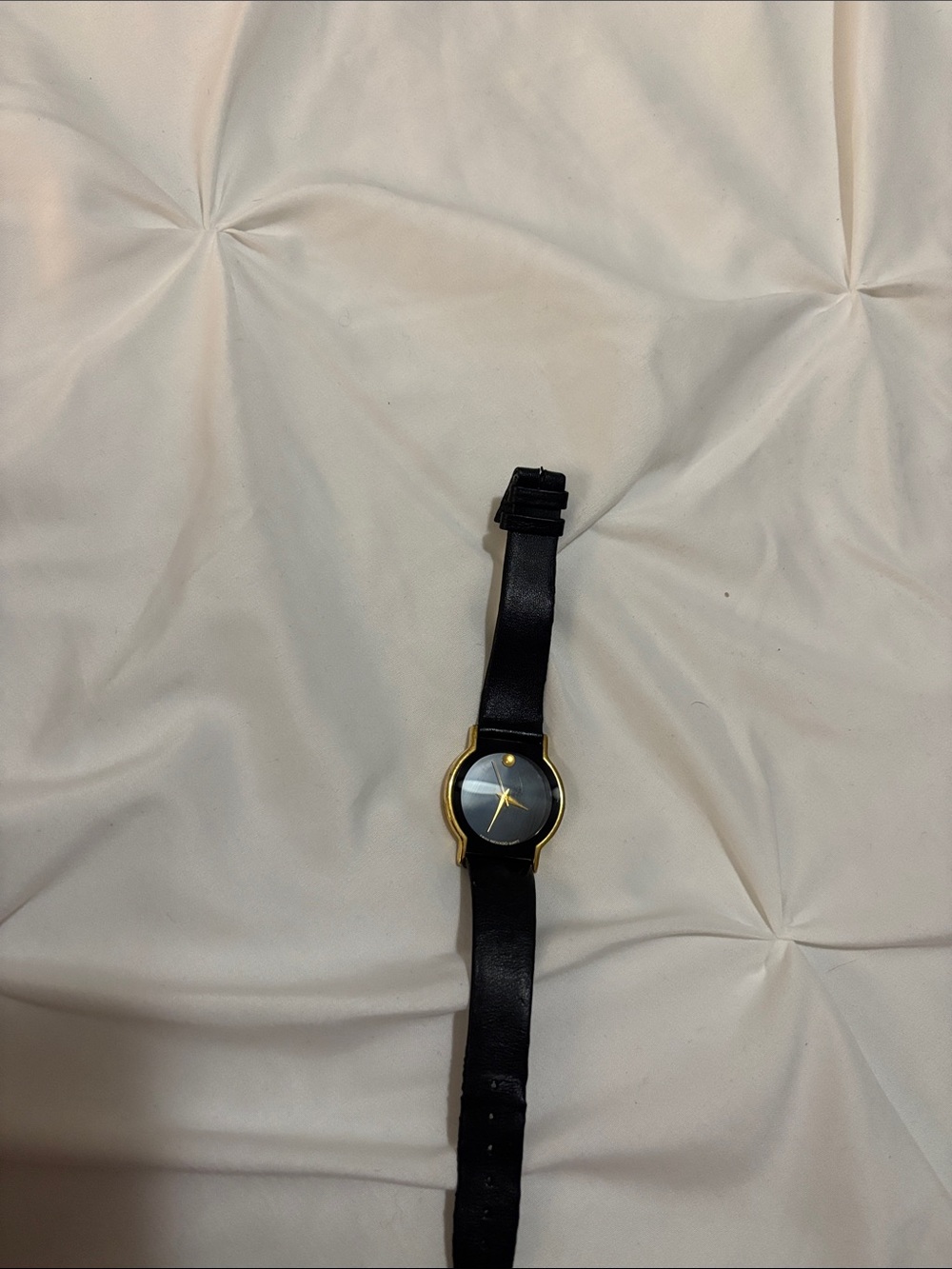 Movado Black Leather Strap Gold-Tone Case Wristwatch